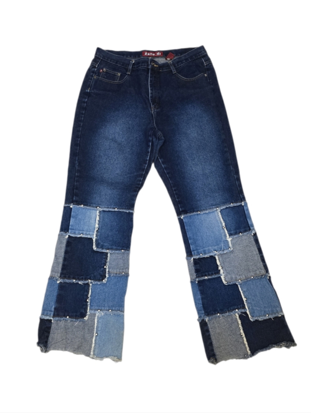 Zana Di Y2k Women's Multi-Blue Patchwork Wide-Leg Jeans Sz 16/ W34-35